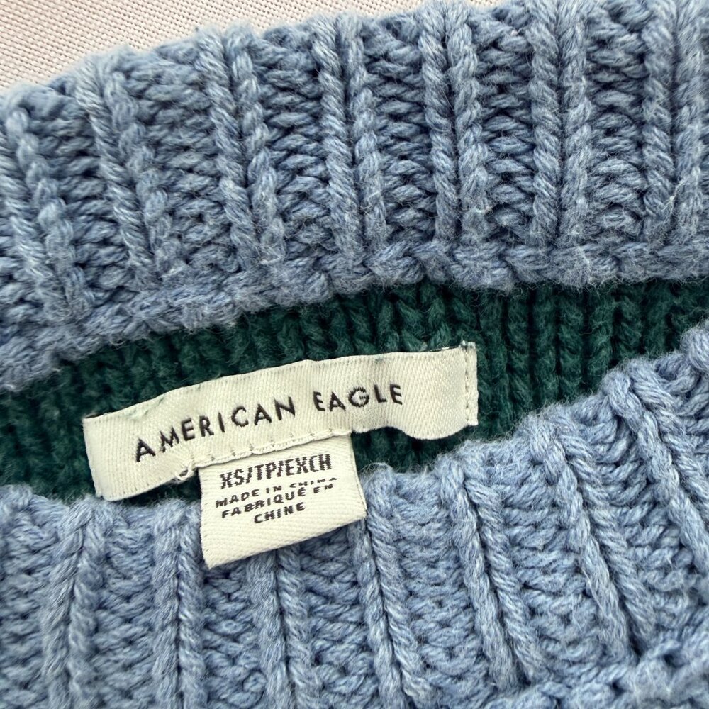 American Eagle Colorblock Cropped‎ Crewneck Sweater – XS – 100% Cotton - Picture 3 of 12